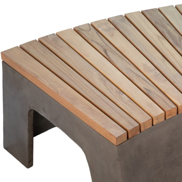 Concrete and teak outdoor bench, top