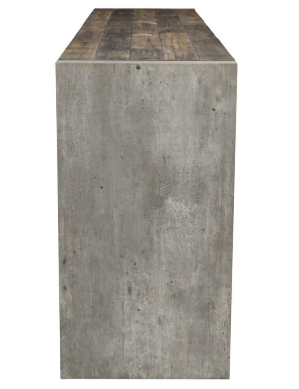 Wood and concrete console table side view