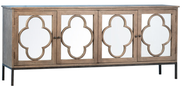 Long sideboard with clover mirror doors and iron base