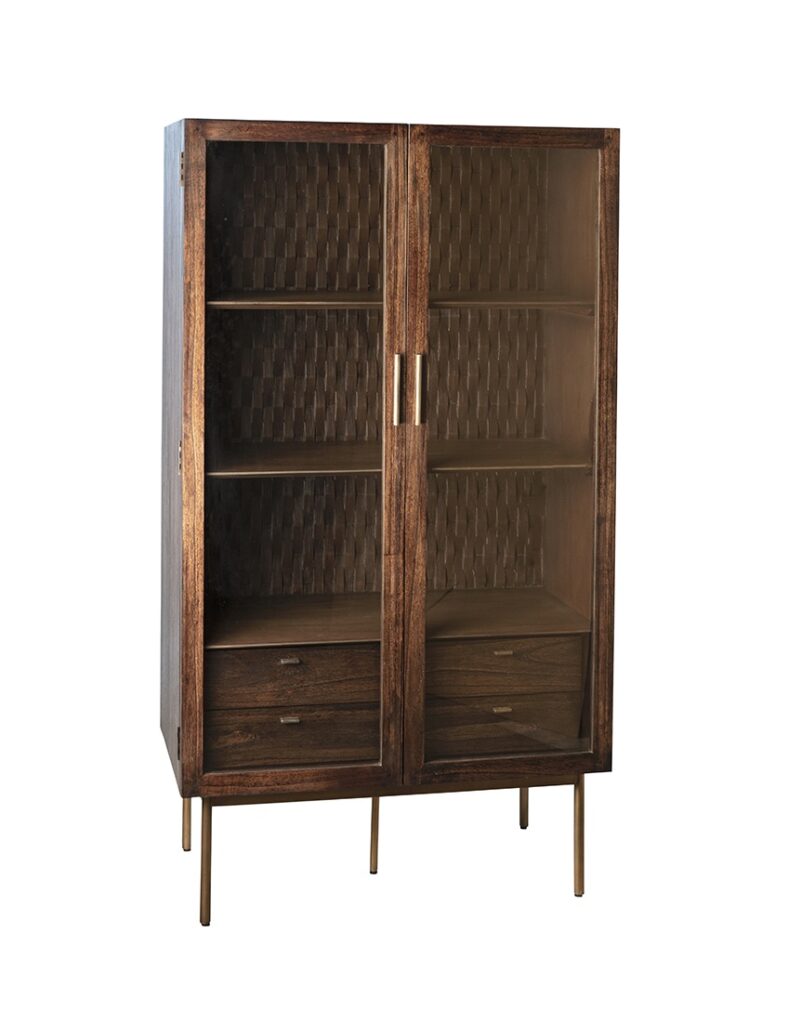 71″ Tall Dark Wood Cabinet with Glass Doors