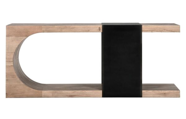 Oak and metal U-shape console table, front