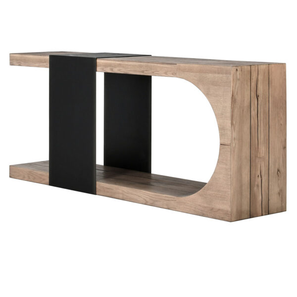 Oak and metal U-shape console table, side