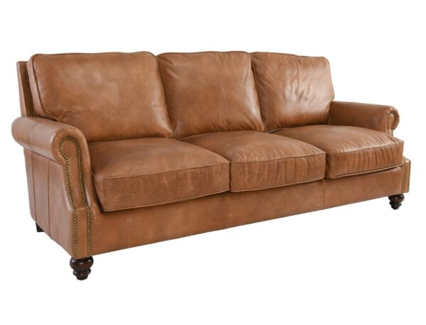 Caramel brown top grain leather sofa with 3 seats