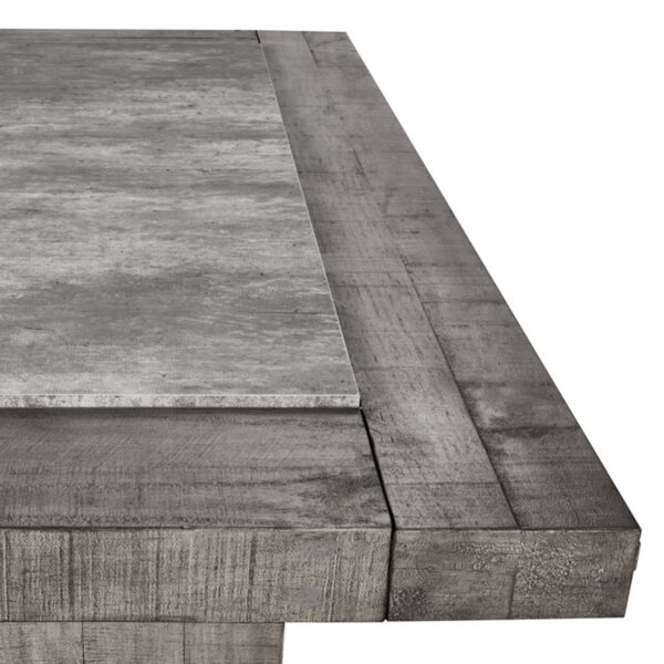 Square wood and concrete coffee table, top detail