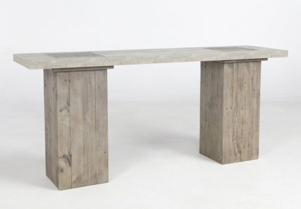 wood and light concrete console table