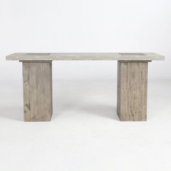 wood and light concrete console table front view