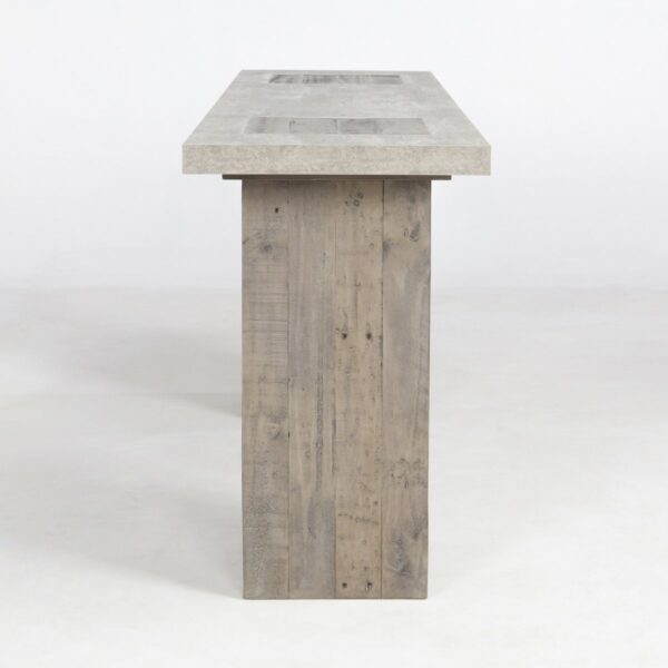 wood and light concrete console table profile view