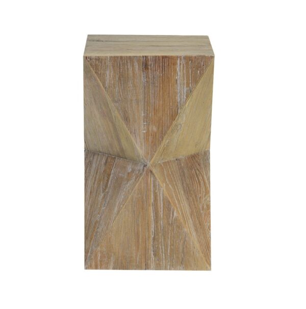Natural wood color tall side table with geometrical shape