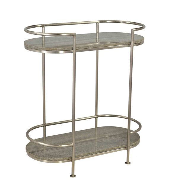 Small rounded silver and stone bar cart