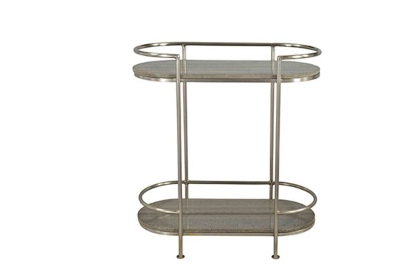 Small rounded silver and stone bar cart