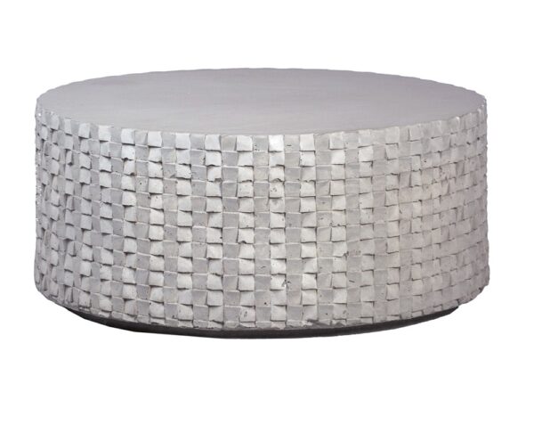 Round light grey concrete coffee table for outdoor