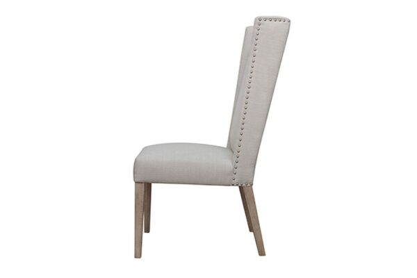 taupe fabric and bronze nail heads dining chair profile