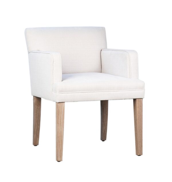white fabric dining armchair
