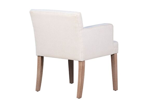 white fabric dining armchair back view