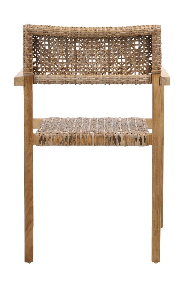 Outdoor teak and rattan dining chair, back