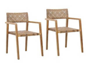 Teak and Rattan Dining Chairs-Set of 2