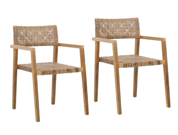 Set of 2 teak and rattan chairs