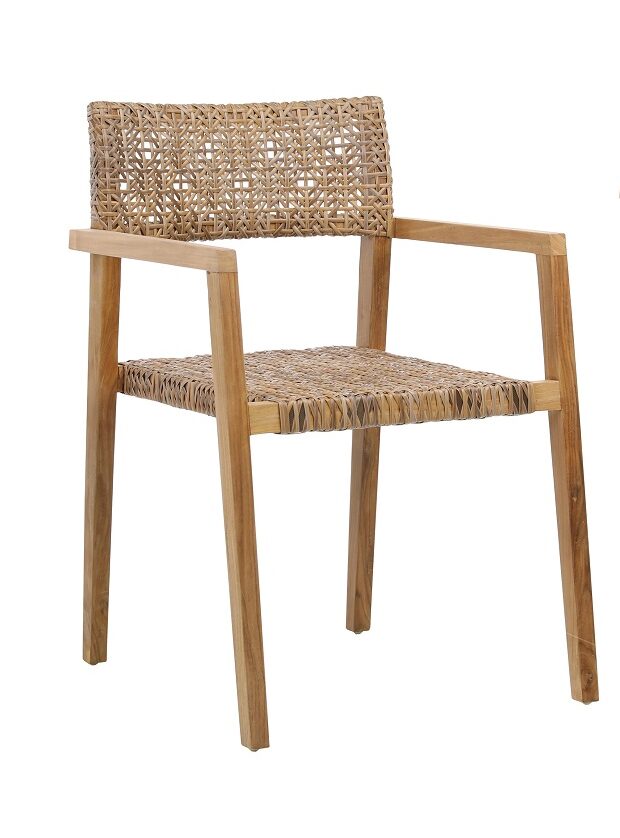 Set of 2 teak and rattan chairs