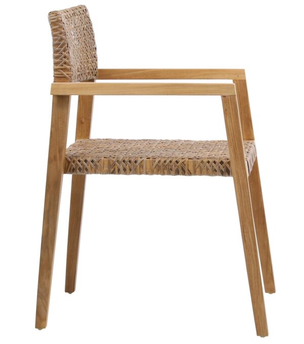 Outdoor teak and rattan dining chair, profile