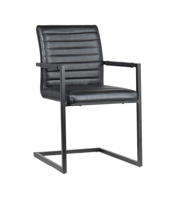 black leather dining chair with arms and metal legs