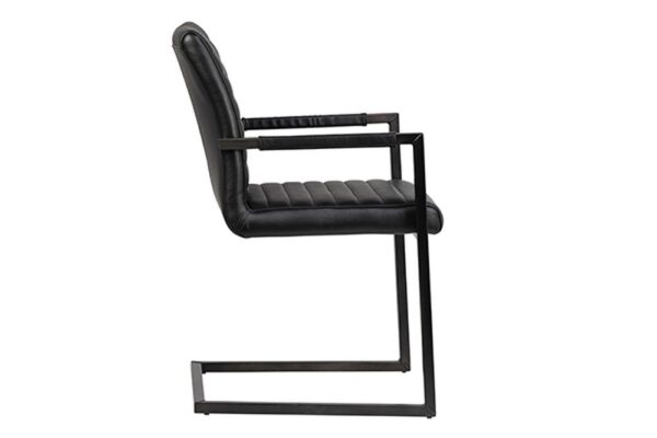 black leather dining chair with arms and metal legs profile