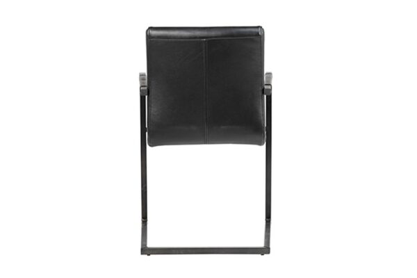 black leather dining chair with arms and metal legs view of the back