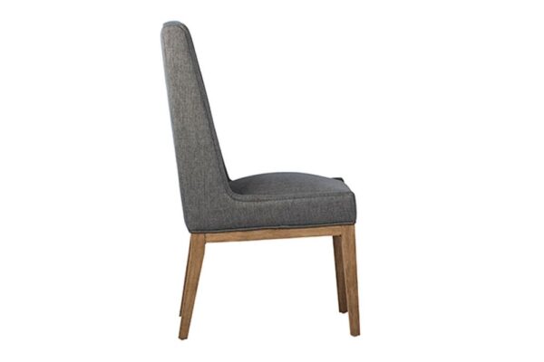 grey fabric and wood base dining chair profile