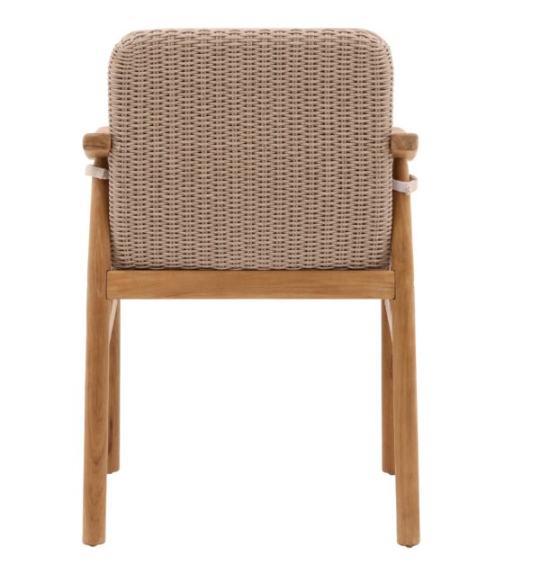 Outdoor teak dining chair with performance fabric cushion, back