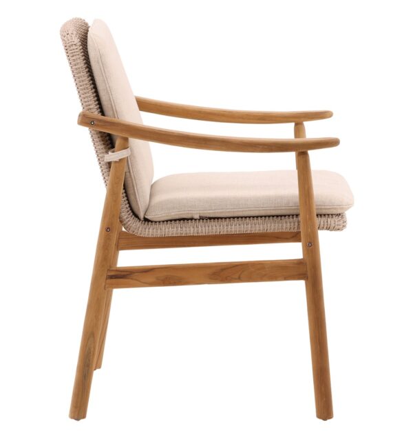 Outdoor teak dining chair with performance fabric cushion, profile