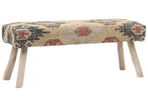 45" wood bench with multicolor upholstery