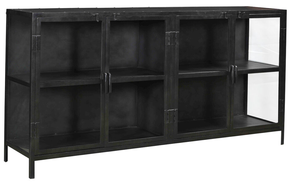 72” Bevens Black Iron Sideboard with Glass Doors