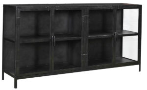 72″ Black Iron Sideboard with Glass Doors