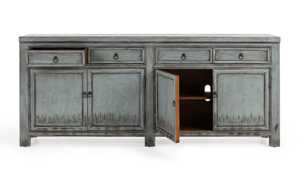 Asian style media cabinet in sage color , open