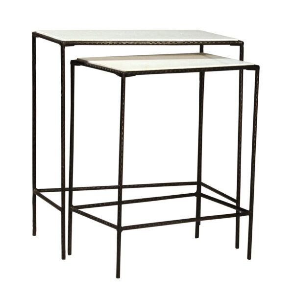 Set of 2 nesting tables with iron frame and white marble top
