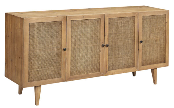 Honey tone console cabinet with 4 rattan doors