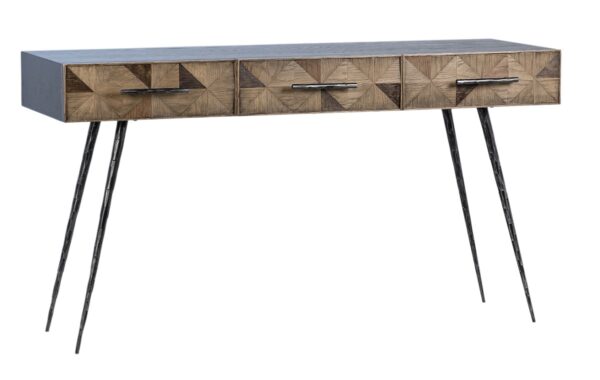 Console table with inlay drawers and iron legs