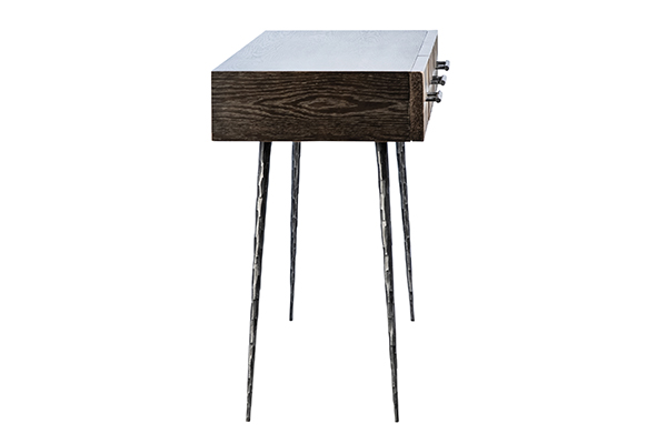 Console table with inlay drawers and iron legs profile