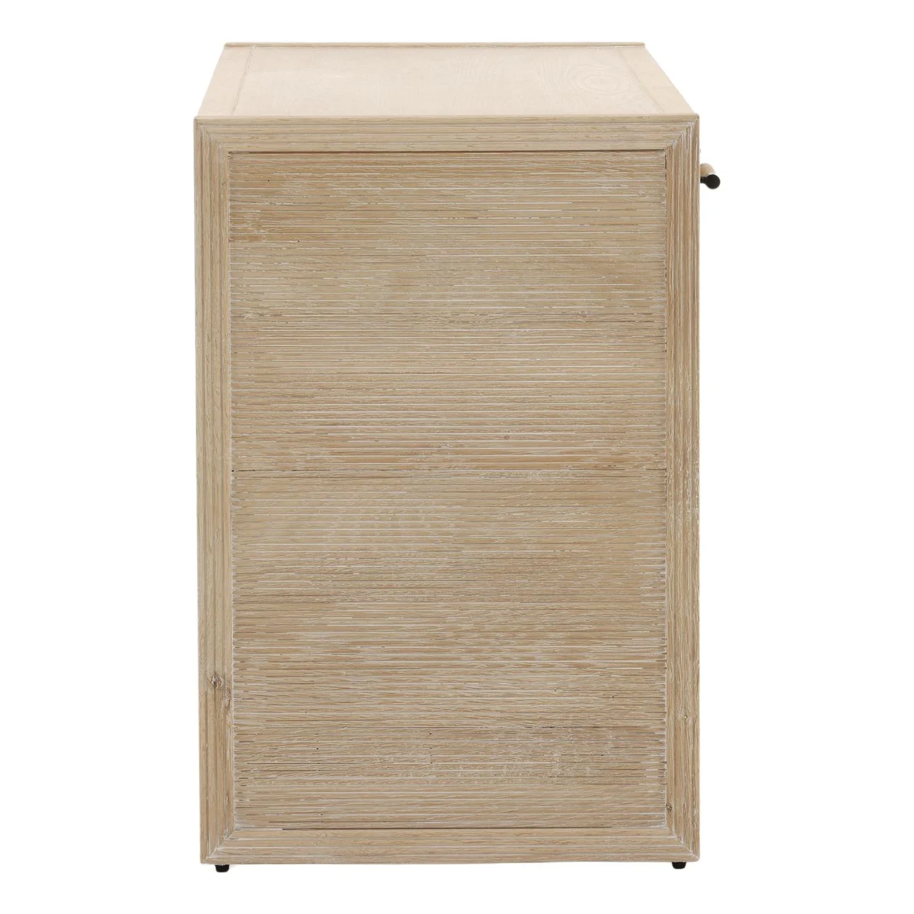 The Isla Desk is crafted from solid oak wood with a beautiful light natural finish. Featuring reeded details and three drawers, it's perfect for a home office or vanity, profile view