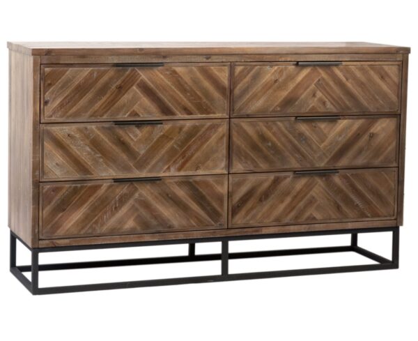 Medium brown wood dresser with 6 drawers and herringbone design