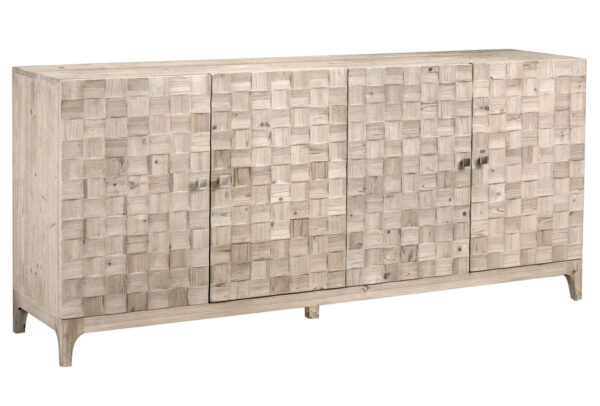 Wood media console with checkered design and 4 doors