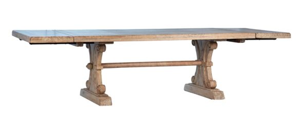natural color wood trestle dining table with extensions