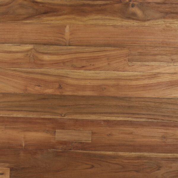 Solid teak dining table with thick lega for outdoor use, closeup