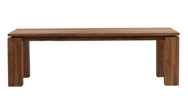 Solid teak dining table with thick lega for outdoor use, front