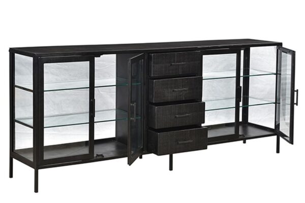 black steel and glass sideboard side view