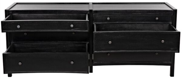 Black Hampton 6 Drawer Dresser with open drawers