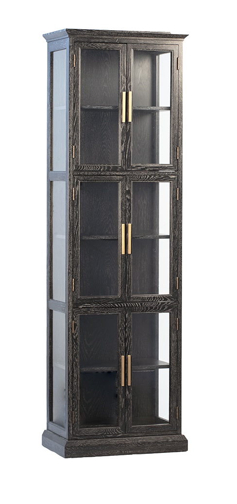 Tall black cabinet with glass doors