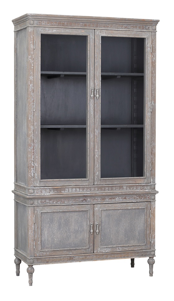 Grey Tall Cabinet with Glass Doors