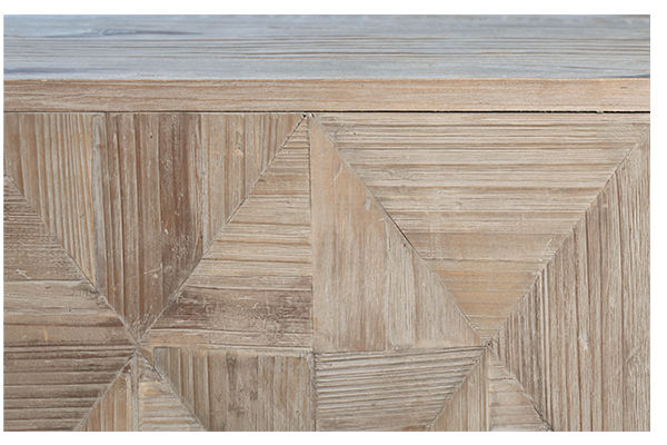 Rustic, reclaimed wood sideboard door detail