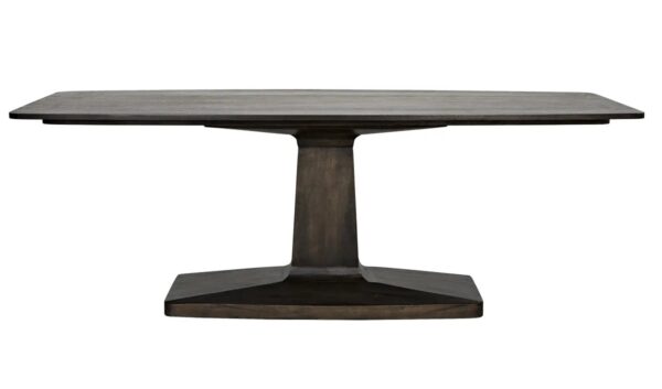 Minimalist design, dark walnut dining table with pedestal base, front