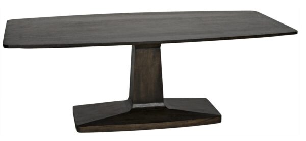 Minimalist design, dark walnut dining table with pedestal base, edge